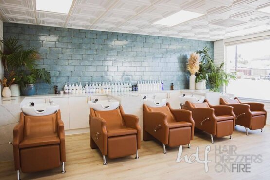 Hair washing stations and chairs