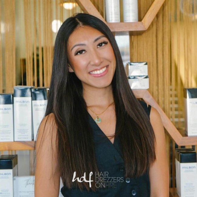 Emmy Nguyen, hair stylist at Hair Drezzers On Fire hair salon in San Diego
